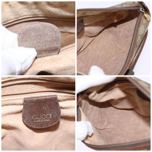 GUCCI GG Supreme Web Sherry Line Bag PVC Beige 001 754 6177 4021 Auth 148251 - Picture 15 of 16